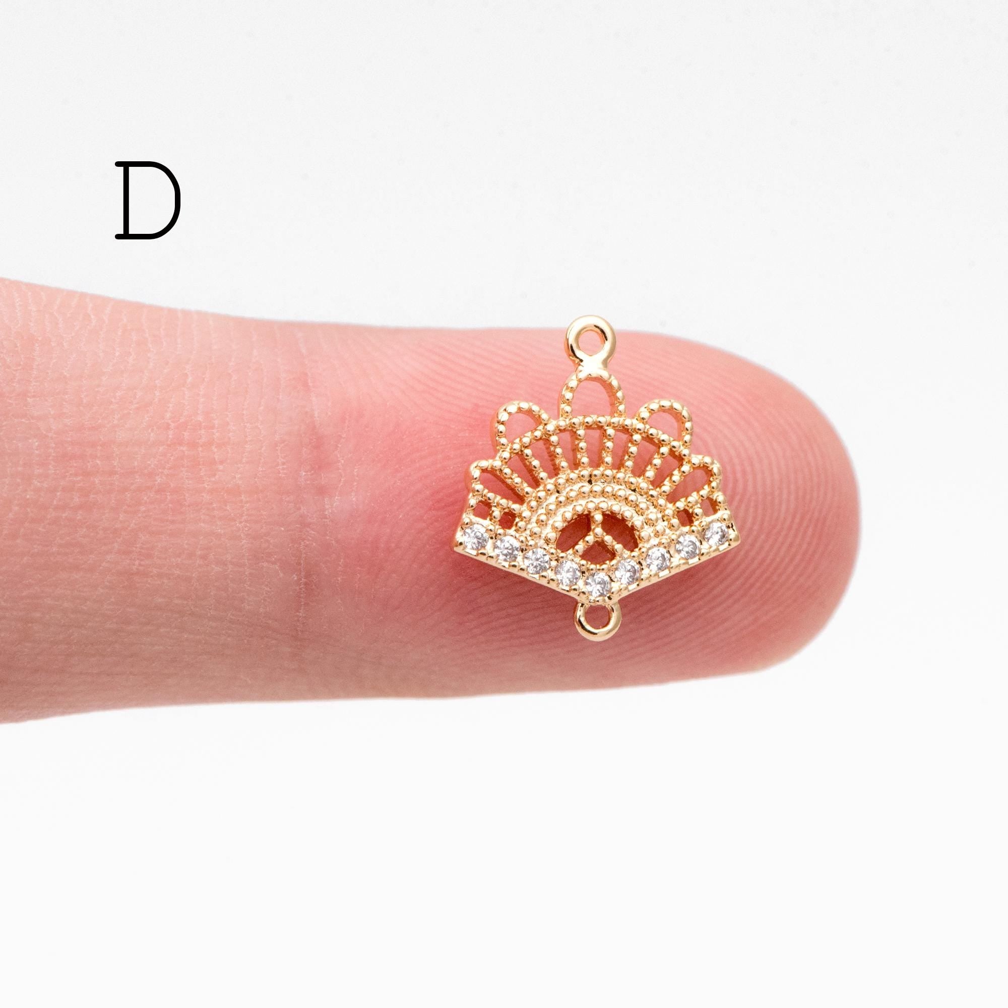 4pcs CZ Pave Gold Fan Shaped Connectors , Earring Findings, Jewelry Making, Diy Material, Jewelry Supplies (GB-2005)